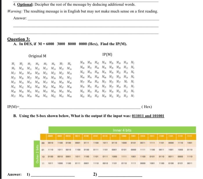 Solved 4. Optional: Decipher the rest of the message by | Chegg.com