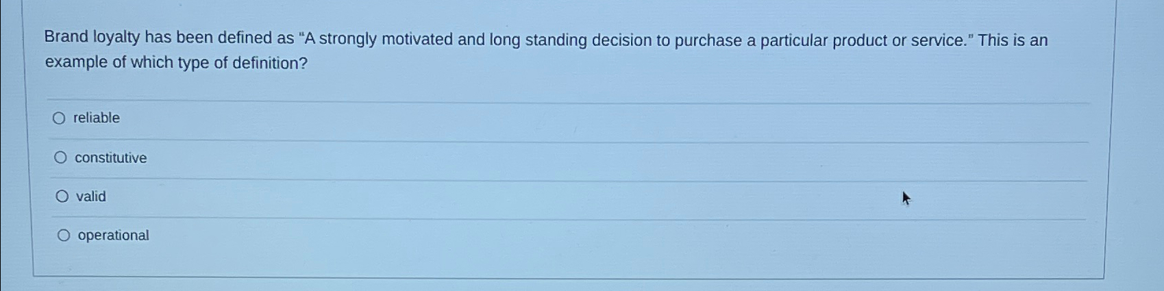 Solved Brand loyalty has been defined as "A strongly | Chegg.com