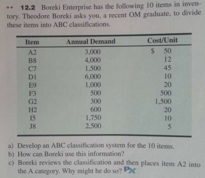 a) ﻿Develop an ABC classification system for the 10 | Chegg.com