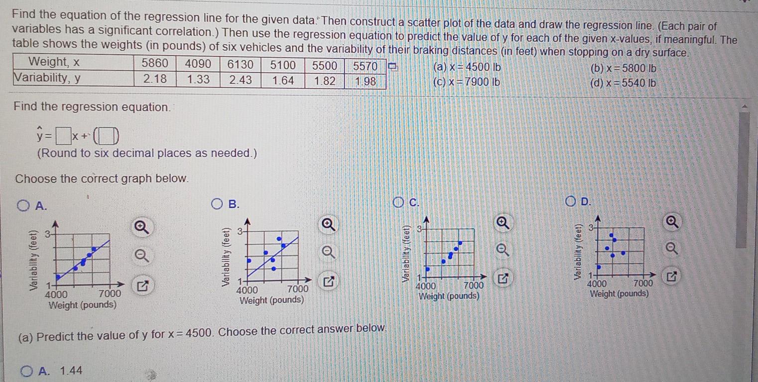 Solved Find the equation of the regression line for the | Chegg.com