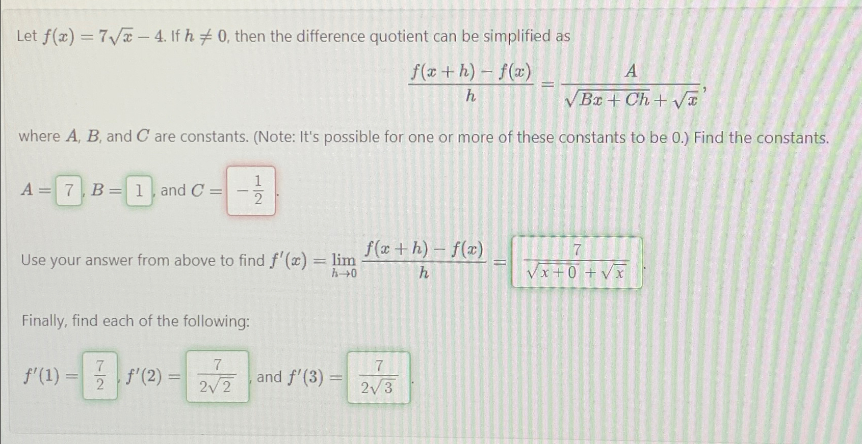 Solved Let F X 7x2 4 ﻿if H≠0 ﻿then The Difference