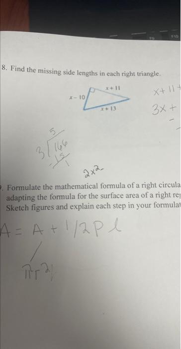 how to find the missing side lengths of a special right triangle