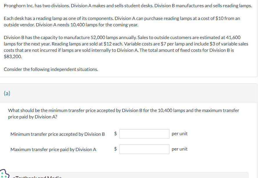 Solved Pronghorn Inc. has two divisions. Division A makes