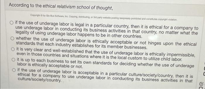 Solved According to the ethical relativism school of | Chegg.com