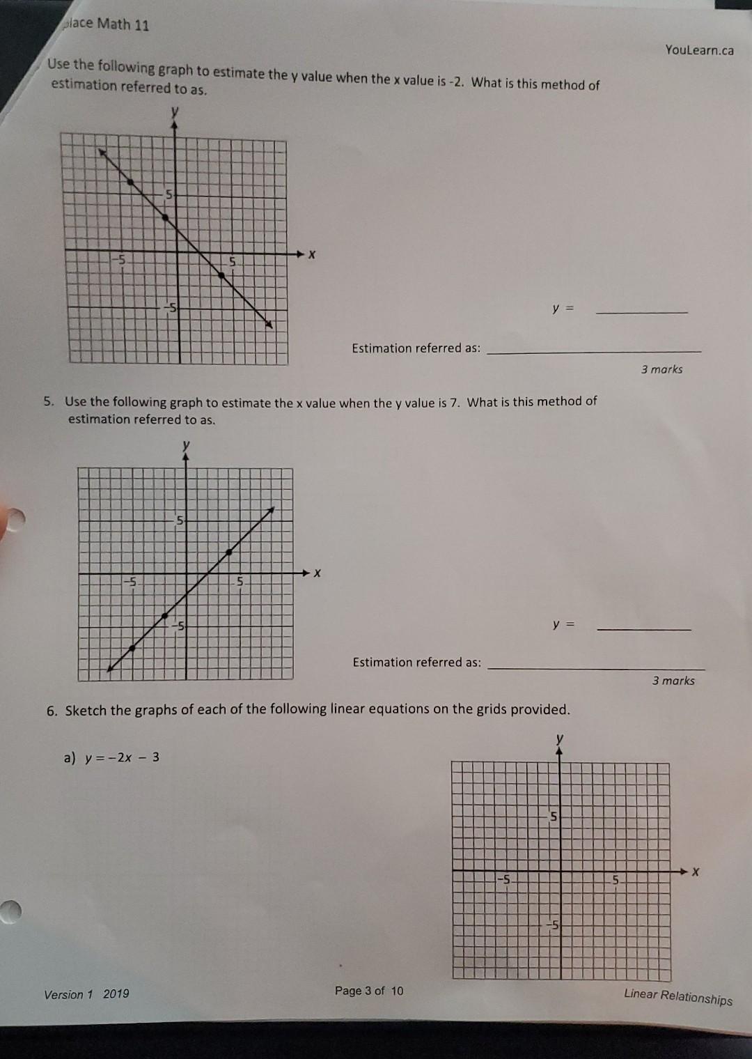 Solved alace Math 11 YouLearn.ca Use the following graph to | Chegg.com