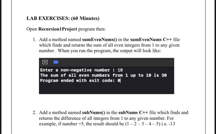 Solved LAB EXERCISES: (60 Minutes) Open Recursion 1 Project | Chegg.com