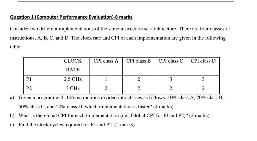 Solved Question 1 (Computer Performance Evaluation)-8 marks | Chegg.com