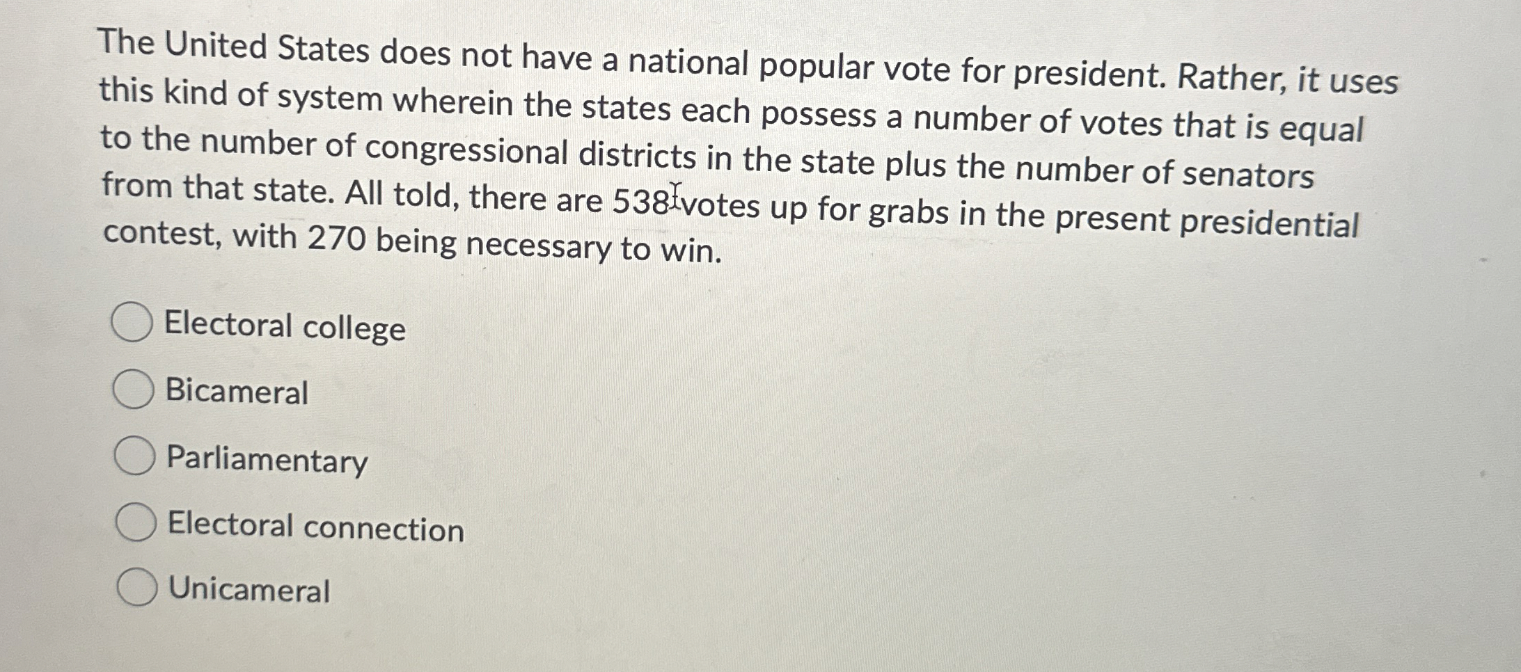 Solved The United States does not have a national popular | Chegg.com
