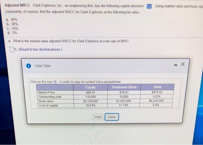 Solved Adjusted WACC Clark Explorers Inc An Engineering Chegg Com