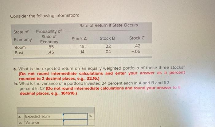 Solved Consider the following information: Rate of Return of | Chegg.com