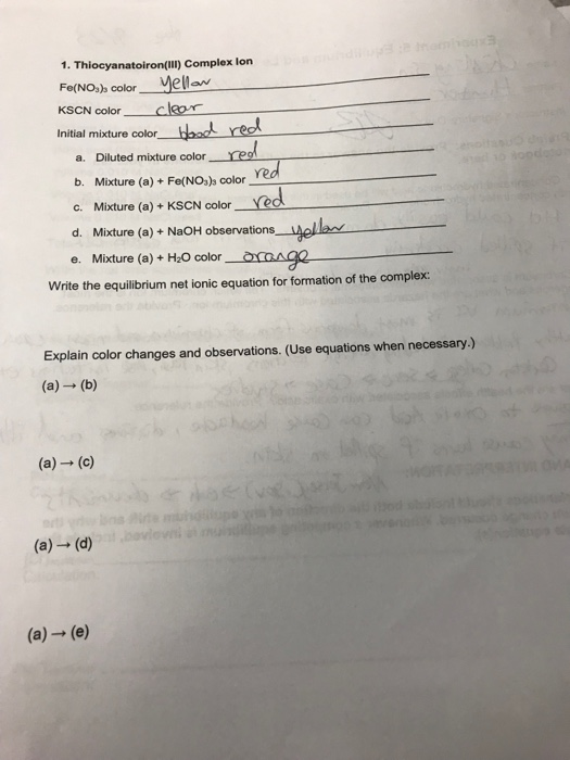 Solved 1. Thiocyanatoiron(III) Complex lon Fe(NO) | Chegg.com