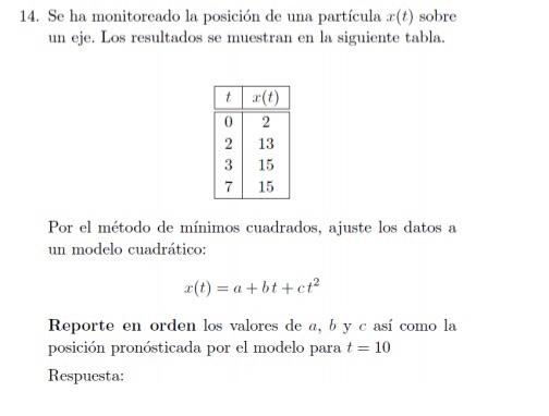 Solved 14. Se ha monitoreado la posición de una partícula \( 