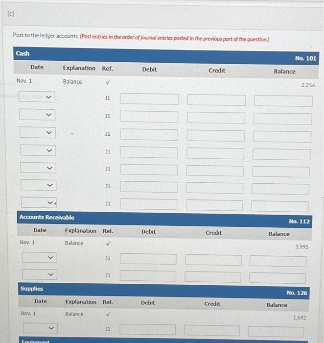 Solved Post to the ledger accounts. (Post entries in the | Chegg.com