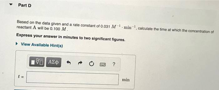 Solved Based on the data given and a rate constant of | Chegg.com