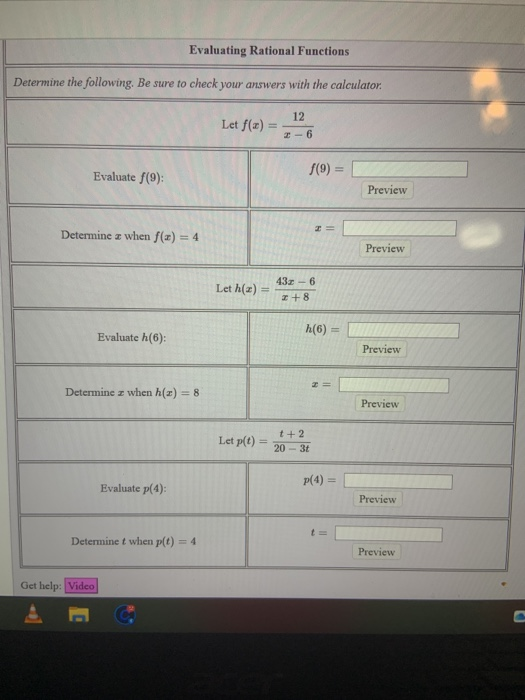 Solved Evaluating Rational Functions Determine the | Chegg.com