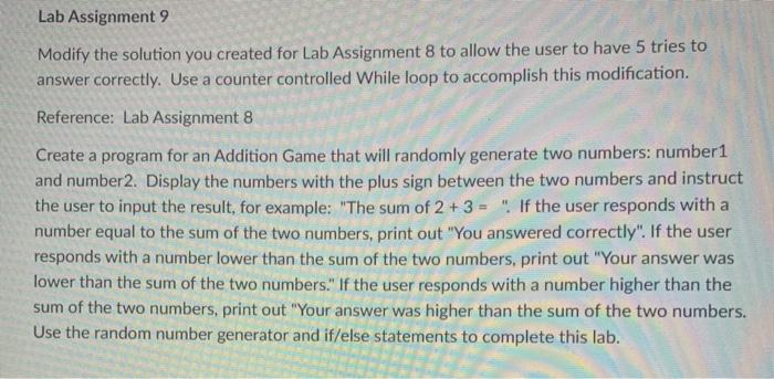 Solved Lab Assignment 9 Modify The Solution You Created For | Chegg.com