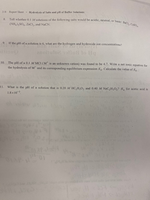 Solved Report Sheet Hydrolysis Of Salts And Ph Of Chegg Com