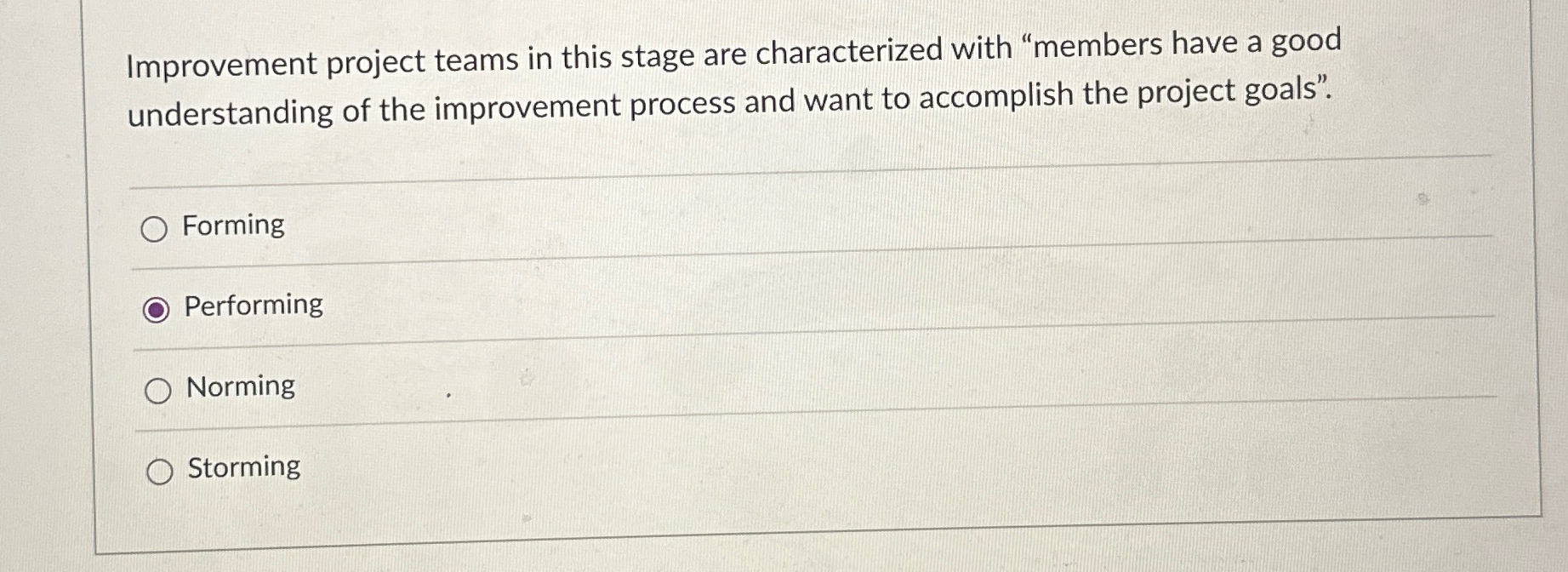 Solved Improvement project teams in this stage are | Chegg.com