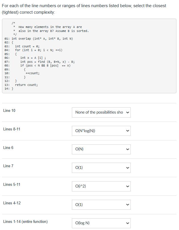 Solved For each of the line numbers or ranges of lines | Chegg.com