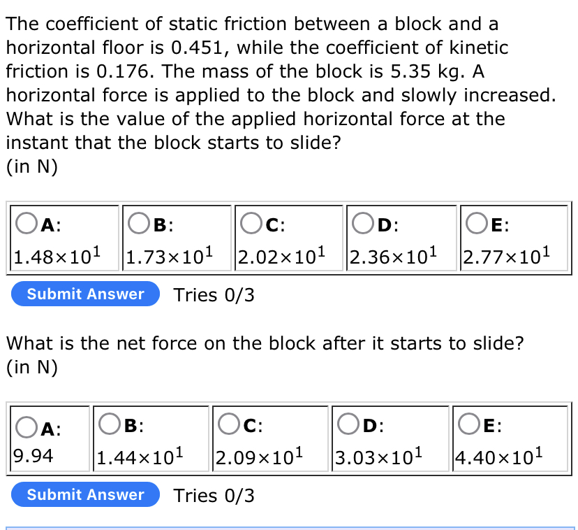 Solved The coefficient of static friction between a block | Chegg.com