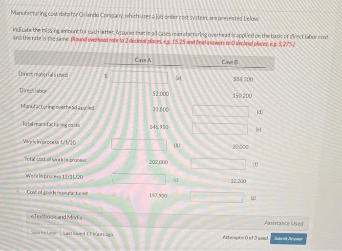 Solved Manufacturing cost data for Orlando Company, which