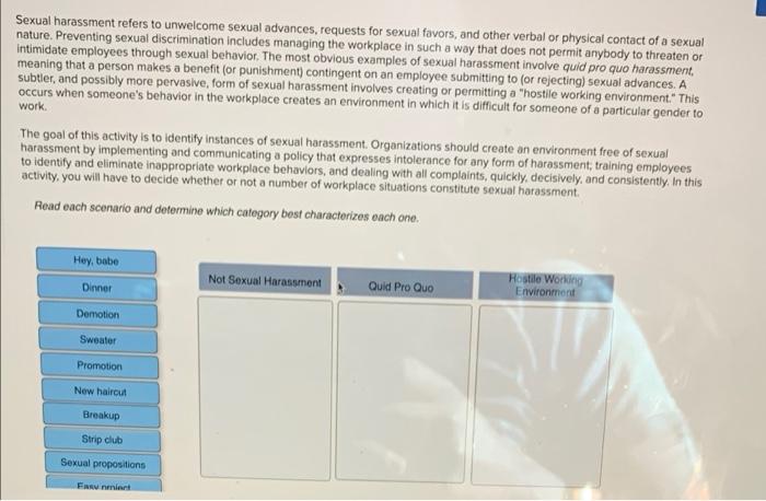 Solved Sexual harassment refers to unwelcome sexual | Chegg.com