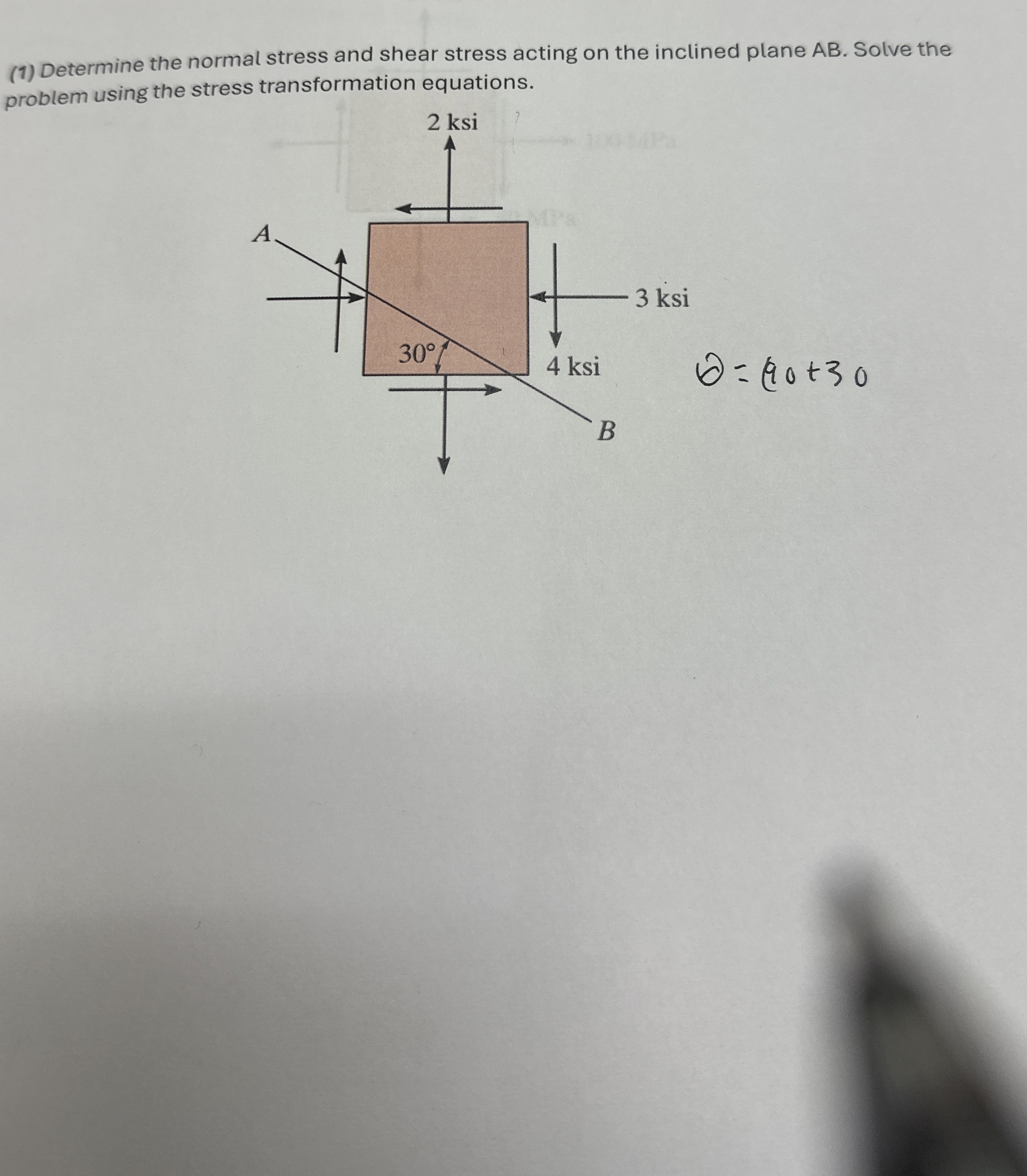 Solved (1) ﻿Determine the normal stress and shear stress | Chegg.com