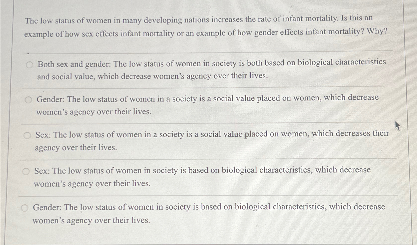 Solved The low status of women in many developing nations | Chegg.com