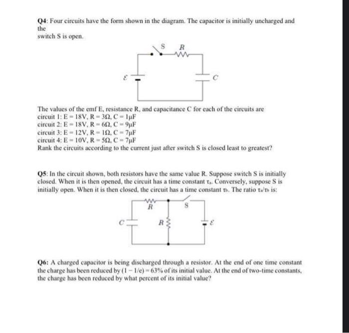 Solved Q4: Four circuits have the form shown in the diagram. | Chegg.com