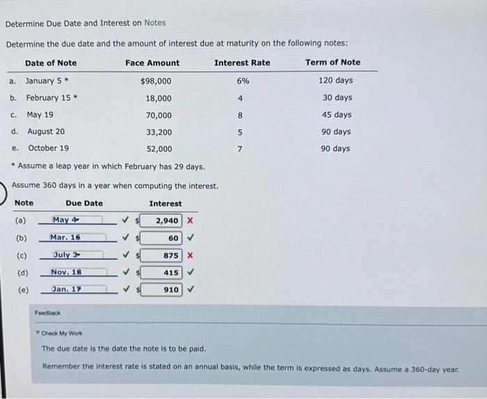 Solved Determine Due Date and Interest on Notes Determine | Chegg.com
