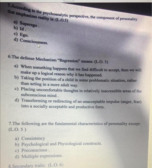 Solved 5. According to the psychoanalytic perspective, the | Chegg.com