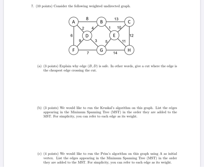 Solved 7. (10 points) Consider the following weighted | Chegg.com