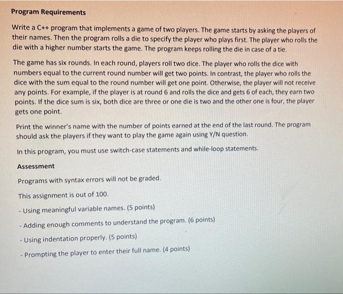 Solved Program Requirements Write a C++ program that | Chegg.com