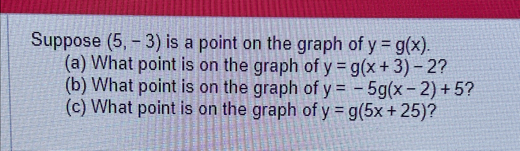 Solved Suppose (5,-3) ﻿is a point on the graph of y=g(x).(a) | Chegg.com