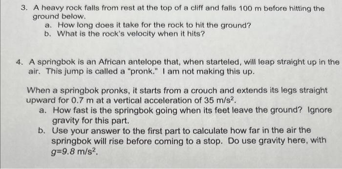 Solved 3. A heavy rock falls from rest at the top of a cliff | Chegg.com