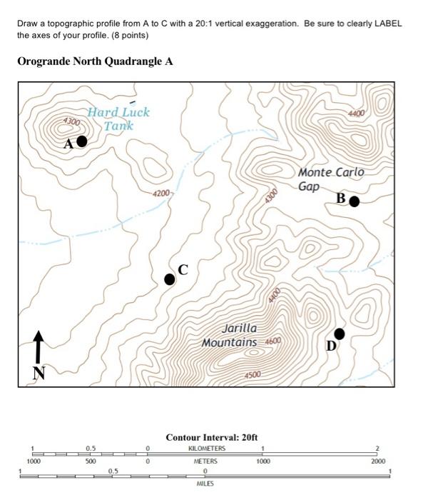 Solved Draw a topographic profile from A to C with a 20:1 | Chegg.com