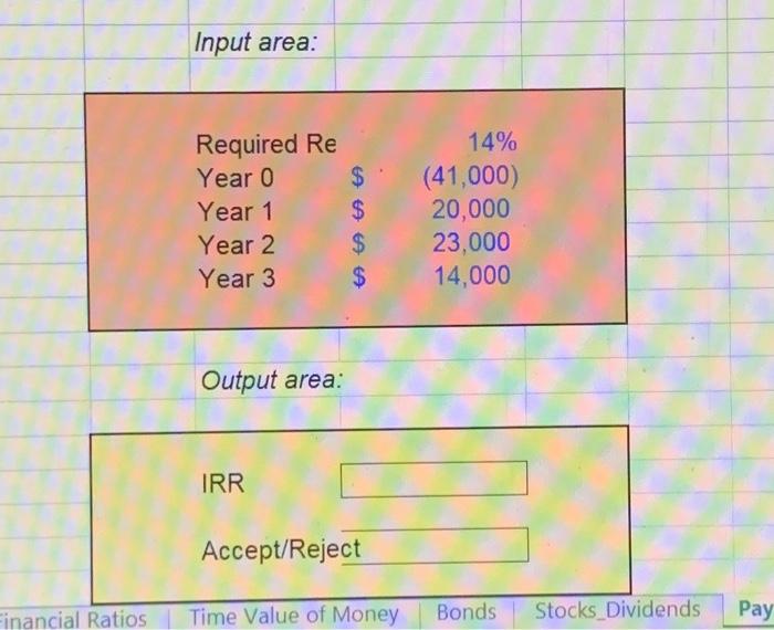 Solved Input area: Required payback 3 Output area: Project A | Chegg.com