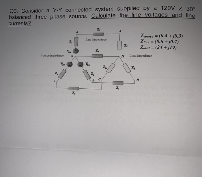 Solved Q3. Consider a Y-Y connected system supplied by a | Chegg.com