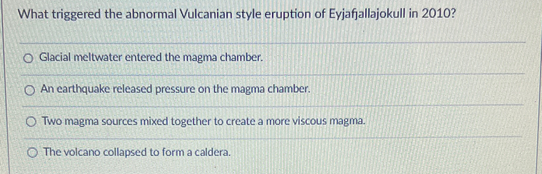 Solved What triggered the abnormal Vulcanian style eruption | Chegg.com