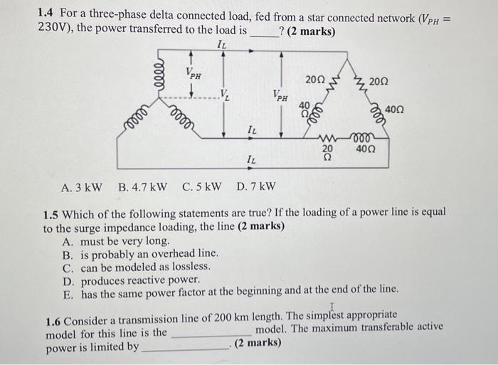 Solved 1.4 For a three-phase delta connected load, fed from | Chegg.com