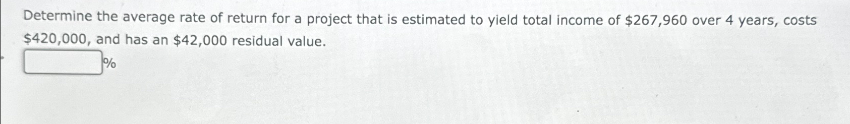Solved Determine the average rate of return for a project | Chegg.com