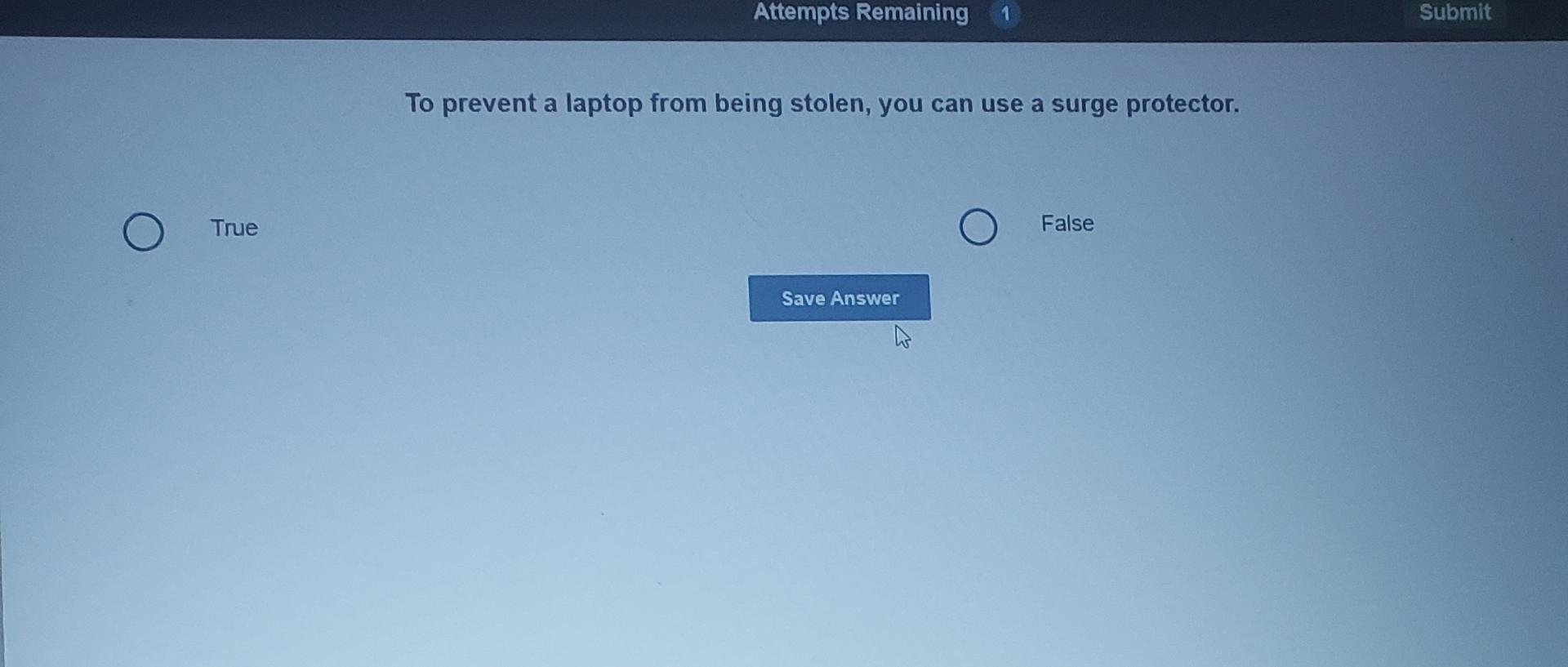 Solved Attempts Remaining1SubmitTo prevent a laptop from