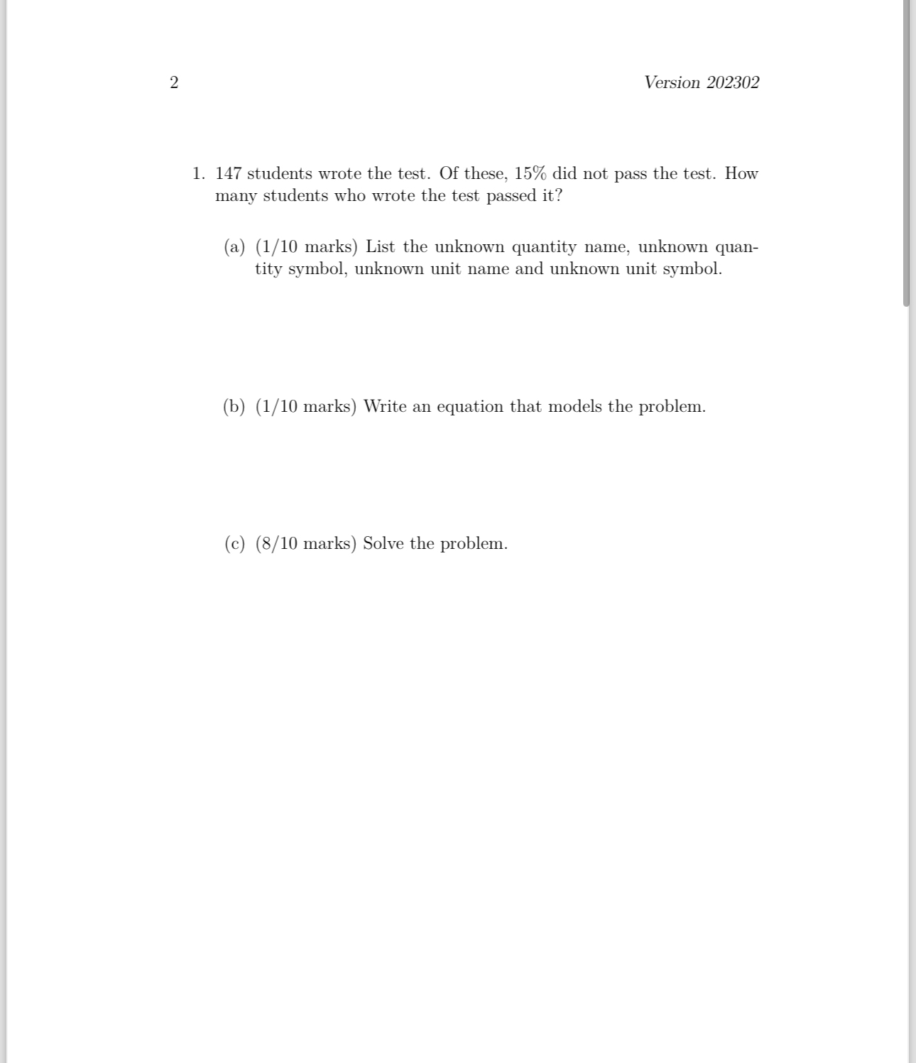 Solved 2Version 202302147 ﻿students wrote the test. Of | Chegg.com