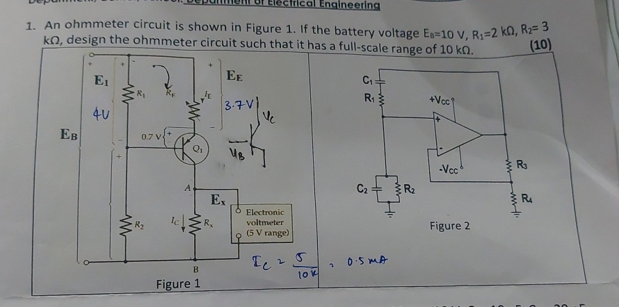 Solved An ohmmeter circuit is shown in Figure 1. ﻿If the | Chegg.com