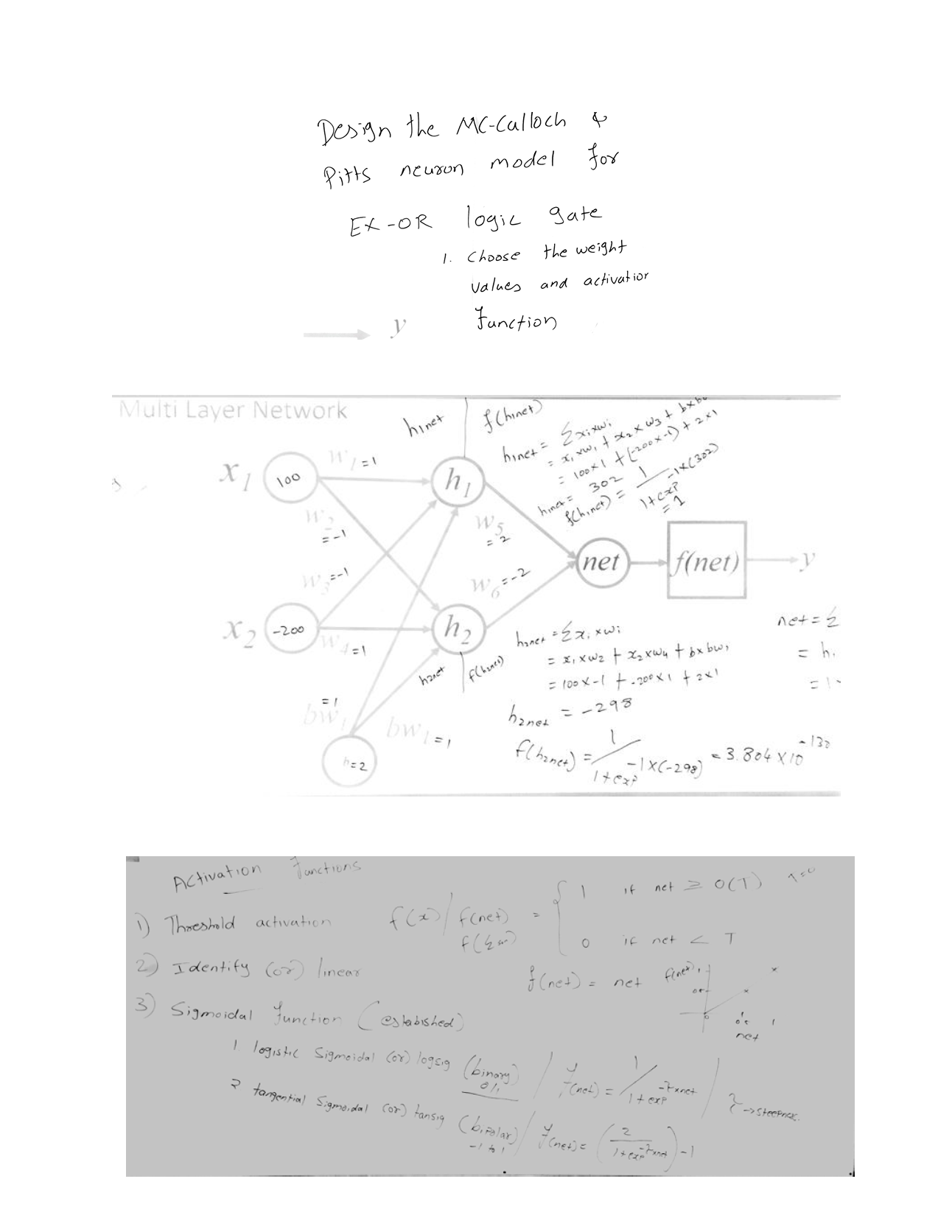 Solved Design the MCCalloch &pitts neuron model forExOR