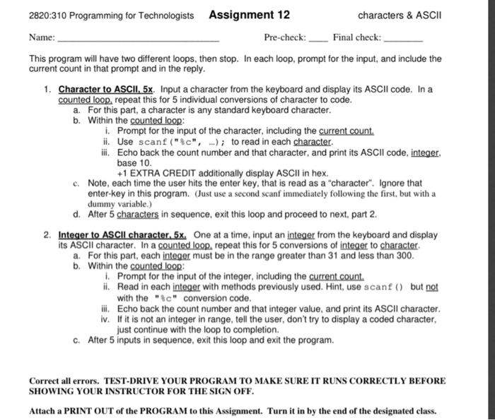 Solved 2820:310 Programming for Technologists Assignment 12 | Chegg.com