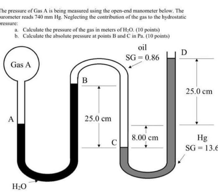 Solved The pressure of Gas A is being measured using the | Chegg.com