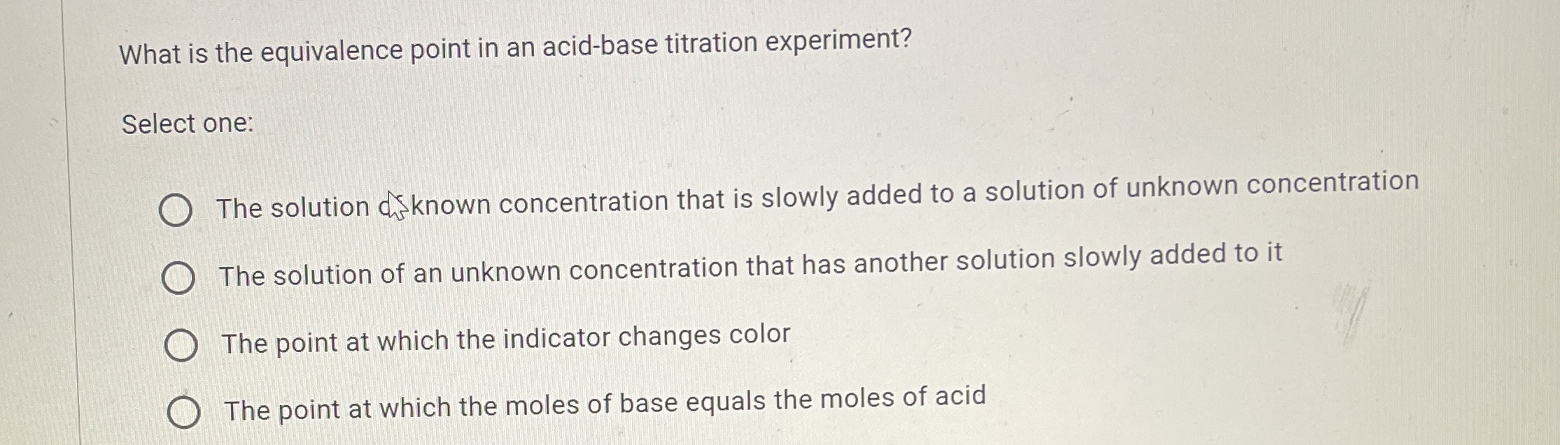 Solved What is the equivalence point in an acidbase