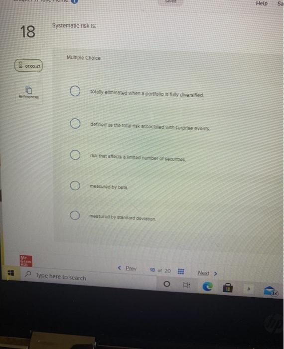Solved Help Systematic risk is: 18 Multiple Choice 8 | Chegg.com