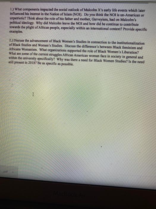Solved 1 What Components Impacted The Social Outlook Of Chegg